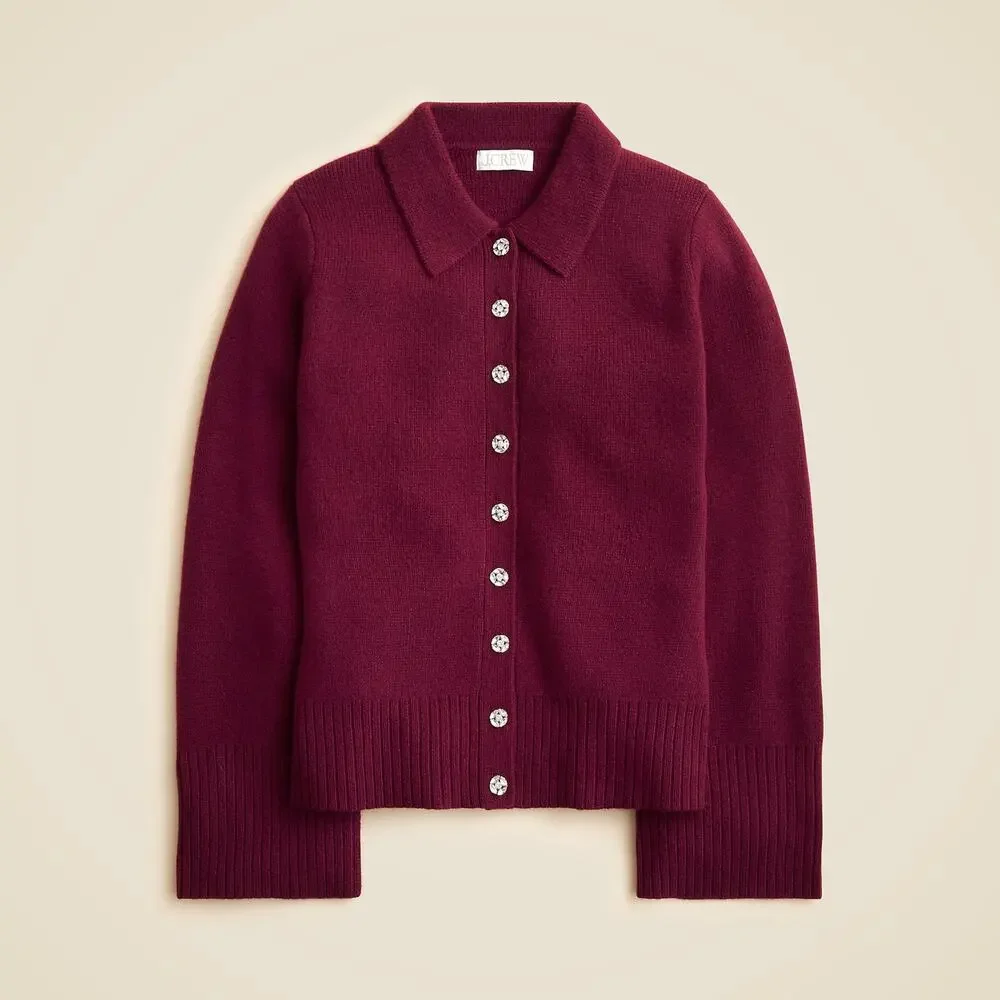J.Crew Milano-Stitch Cinched-Waist Cardigan With Embellished Buttons Size L NWT